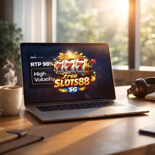 Professional tech review of freeslots888sg showing RTP and volatility statistics on a high-resolution screen.
